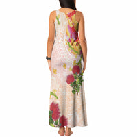Japanese and Hawaiian Culture Fusion Tank Maxi Dress Irezumi with Turtles and Lei Kakau Pattern Sunset Vibe