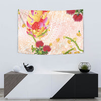 Japanese and Hawaiian Culture Fusion Tapestry Irezumi with Turtles and Lei Kakau Pattern Sunset Vibe
