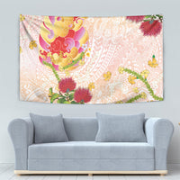 Japanese and Hawaiian Culture Fusion Tapestry Irezumi with Turtles and Lei Kakau Pattern Sunset Vibe