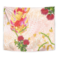 Japanese and Hawaiian Culture Fusion Tapestry Irezumi with Turtles and Lei Kakau Pattern Sunset Vibe