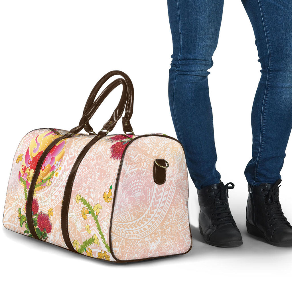 Japanese and Hawaiian Culture Fusion Travel Bag Irezumi with Turtles and Lei Kakau Pattern Sunset Vibe