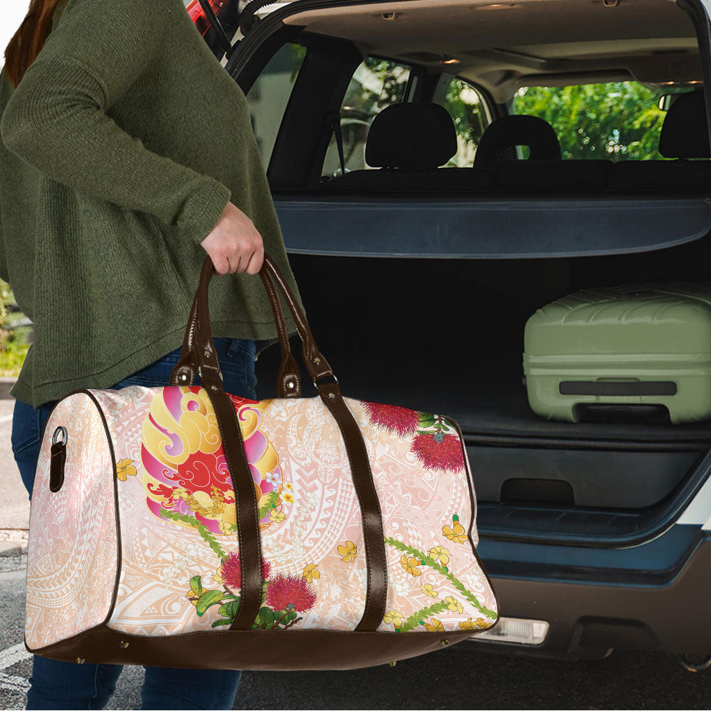 Japanese and Hawaiian Culture Fusion Travel Bag Irezumi with Turtles and Lei Kakau Pattern Sunset Vibe