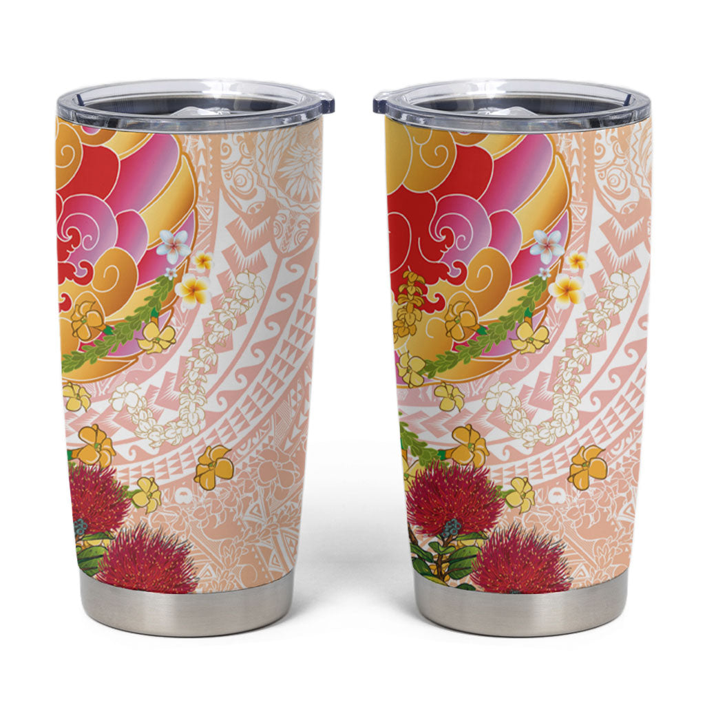 Japanese and Hawaiian Culture Fusion Tumbler Cup Irezumi with Turtles and Lei Kakau Pattern Sunset Vibe