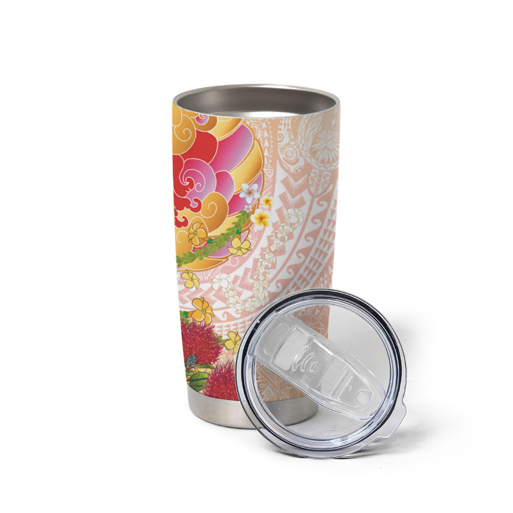 Japanese and Hawaiian Culture Fusion Tumbler Cup Irezumi with Turtles and Lei Kakau Pattern Sunset Vibe