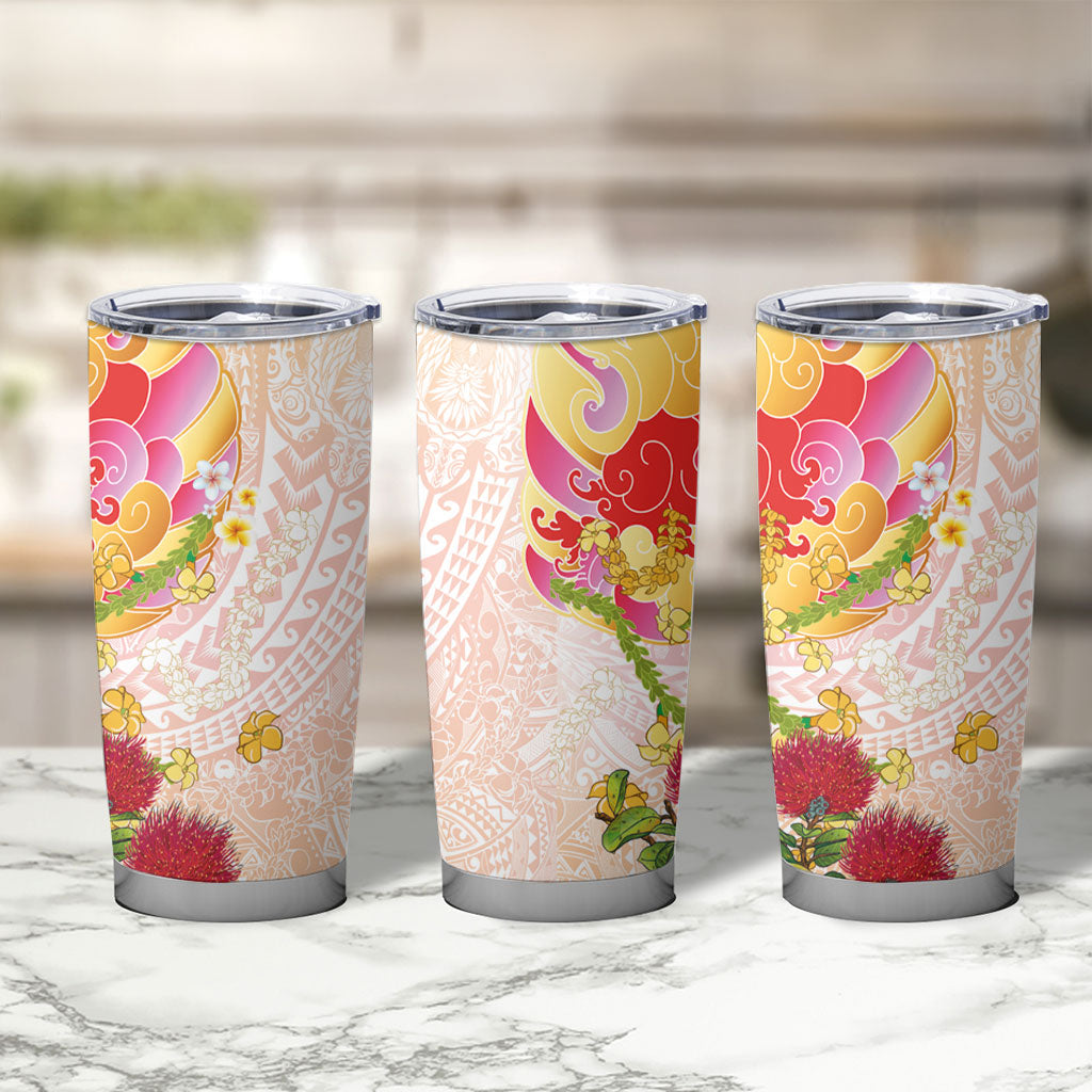 Japanese and Hawaiian Culture Fusion Tumbler Cup Irezumi with Turtles and Lei Kakau Pattern Sunset Vibe