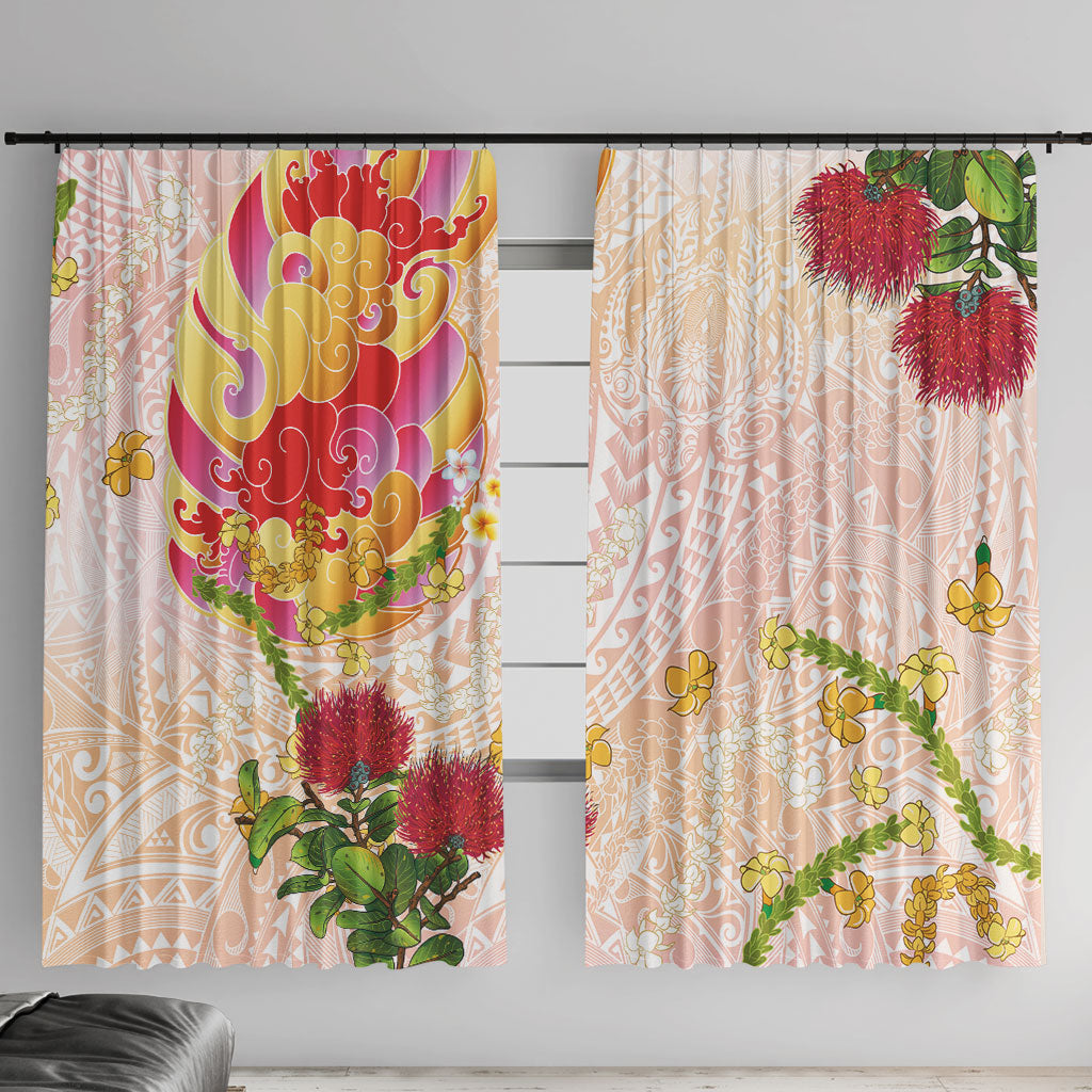 Japanese and Hawaiian Culture Fusion Window Curtain Irezumi with Turtles and Lei Kakau Pattern Sunset Vibe