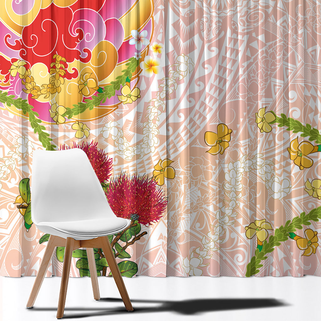 Japanese and Hawaiian Culture Fusion Window Curtain Irezumi with Turtles and Lei Kakau Pattern Sunset Vibe