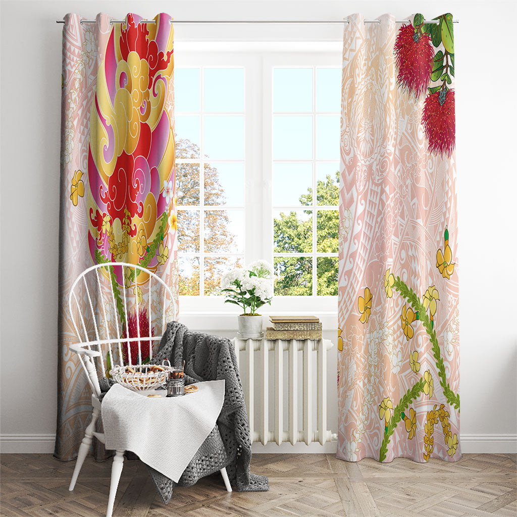 Japanese and Hawaiian Culture Fusion Window Curtain Irezumi with Turtles and Lei Kakau Pattern Sunset Vibe