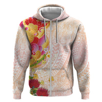 Japanese and Hawaiian Culture Fusion Zip Hoodie Irezumi with Turtles and Lei Kakau Pattern Sunset Vibe
