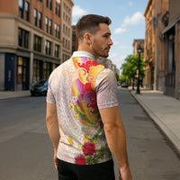 Japanese and Hawaiian Culture Fusion Zipper Polo Shirt Irezumi with Turtles and Lei Kakau Pattern Sunset Vibe