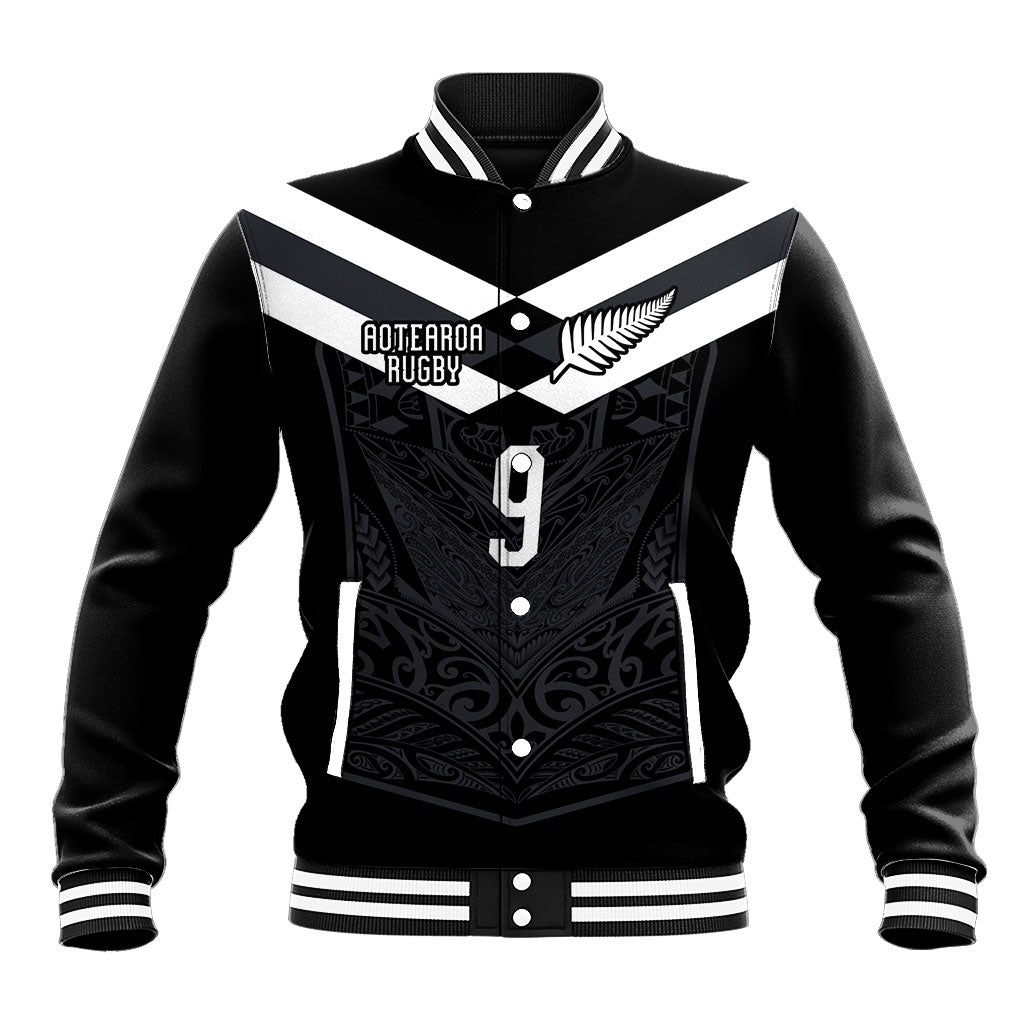 Aotearoa Rugby Custom Baseball Jacket Maori Tribal Motifs Stripes-Sporty Style LT03 Unisex Black - Polynesian Pride