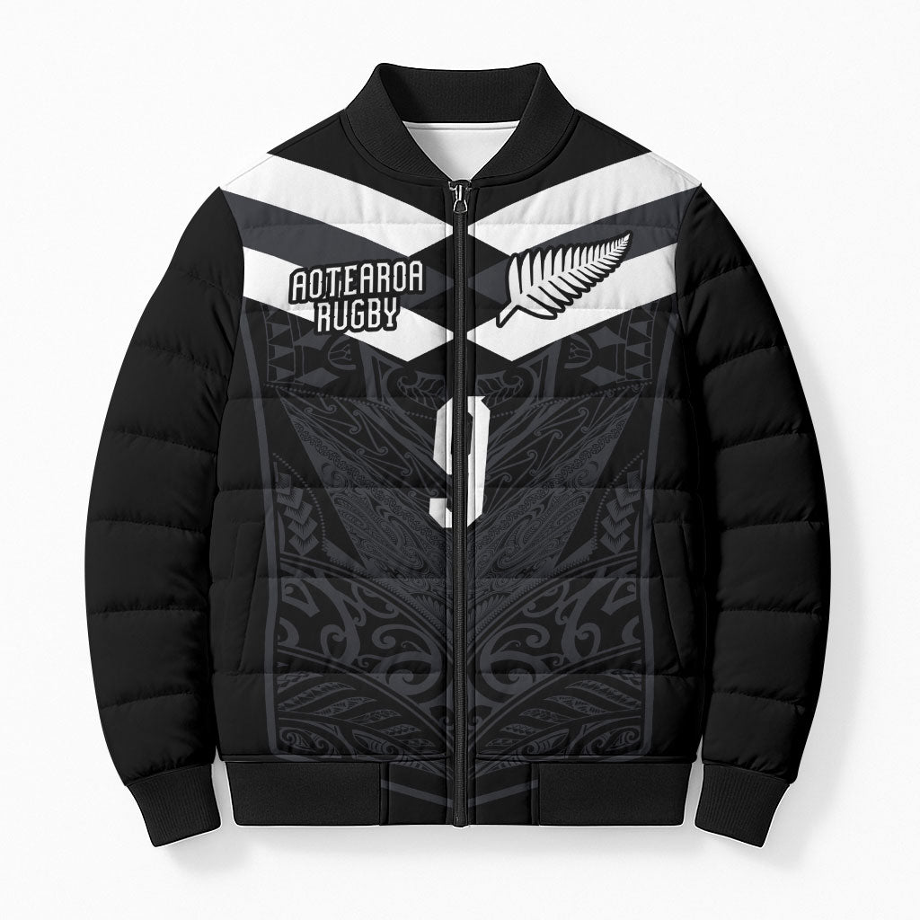 Aotearoa Rugby Custom Bomber Puffer Jacket Maori Tribal Motifs Stripes-Sporty Style
