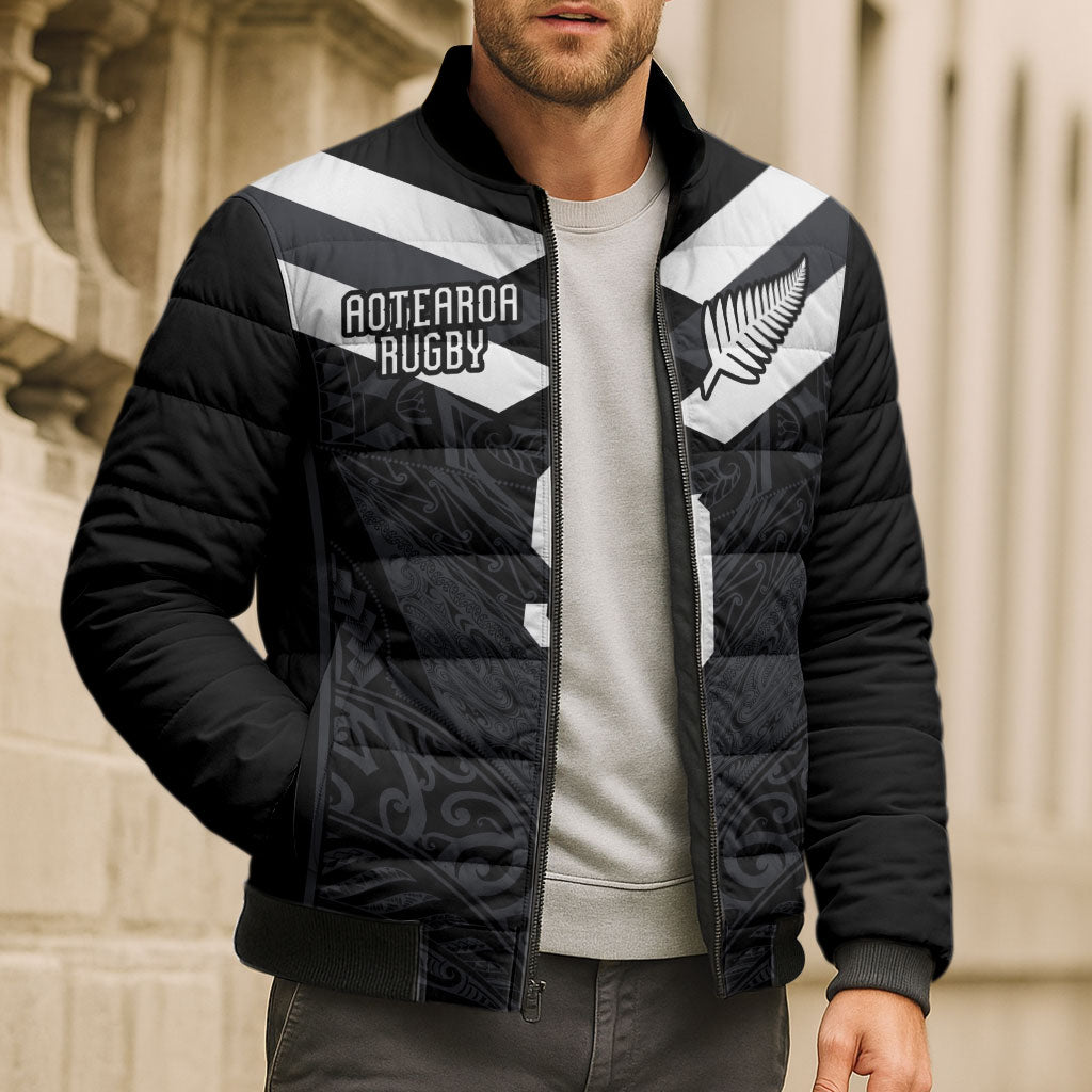 Aotearoa Rugby Custom Bomber Puffer Jacket Maori Tribal Motifs Stripes-Sporty Style