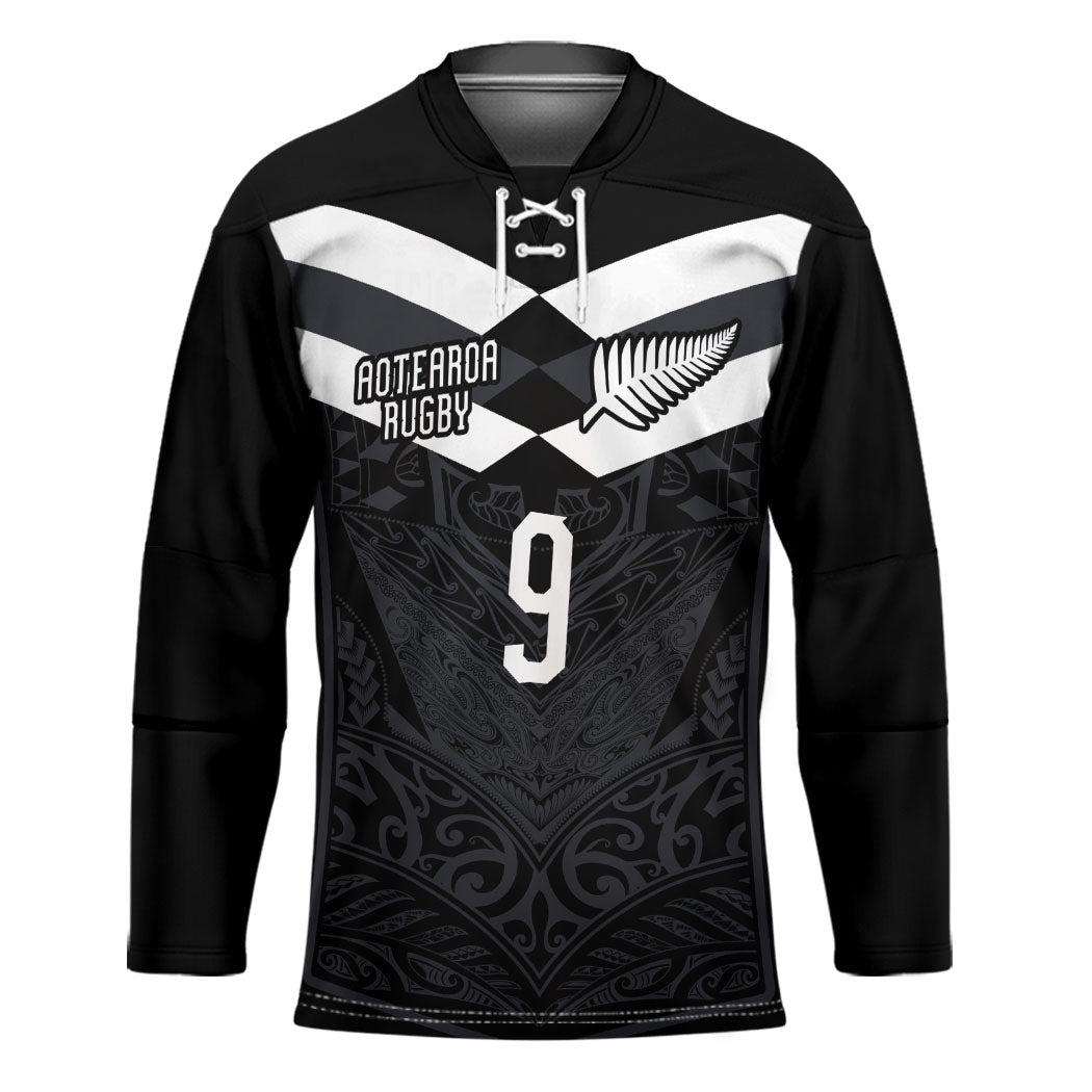 Aotearoa Rugby Custom Hockey Jersey Maori Tribal Motifs Stripes-Sporty Style LT03 Unisex Black - Polynesian Pride
