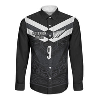 Aotearoa Rugby Custom Long Sleeve Button Shirt Maori Tribal Motifs Stripes-Sporty Style