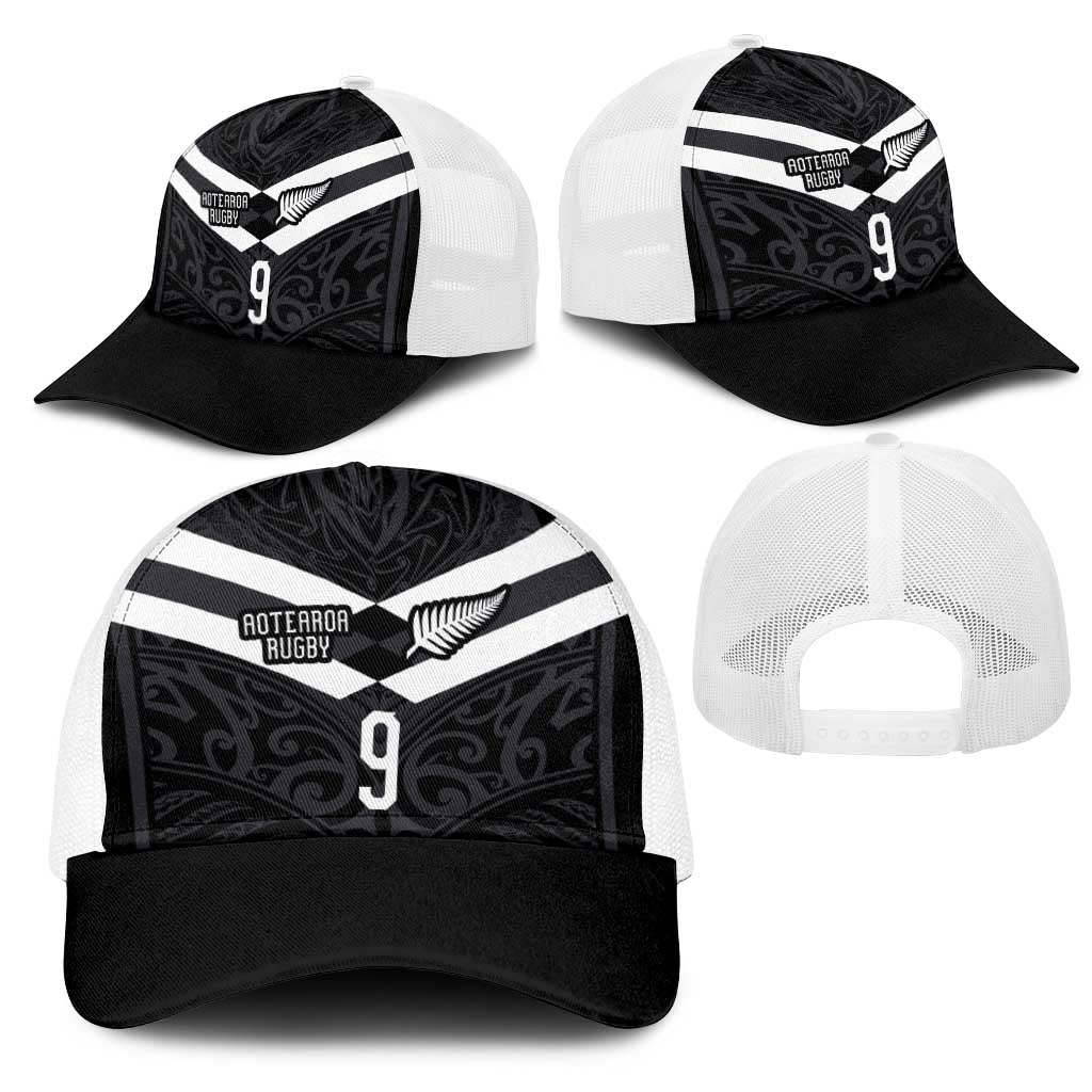 Custom Aotearoa Rugby Mesh Trucker Cap Maori Tribal Motifs Stripes-Sporty Style