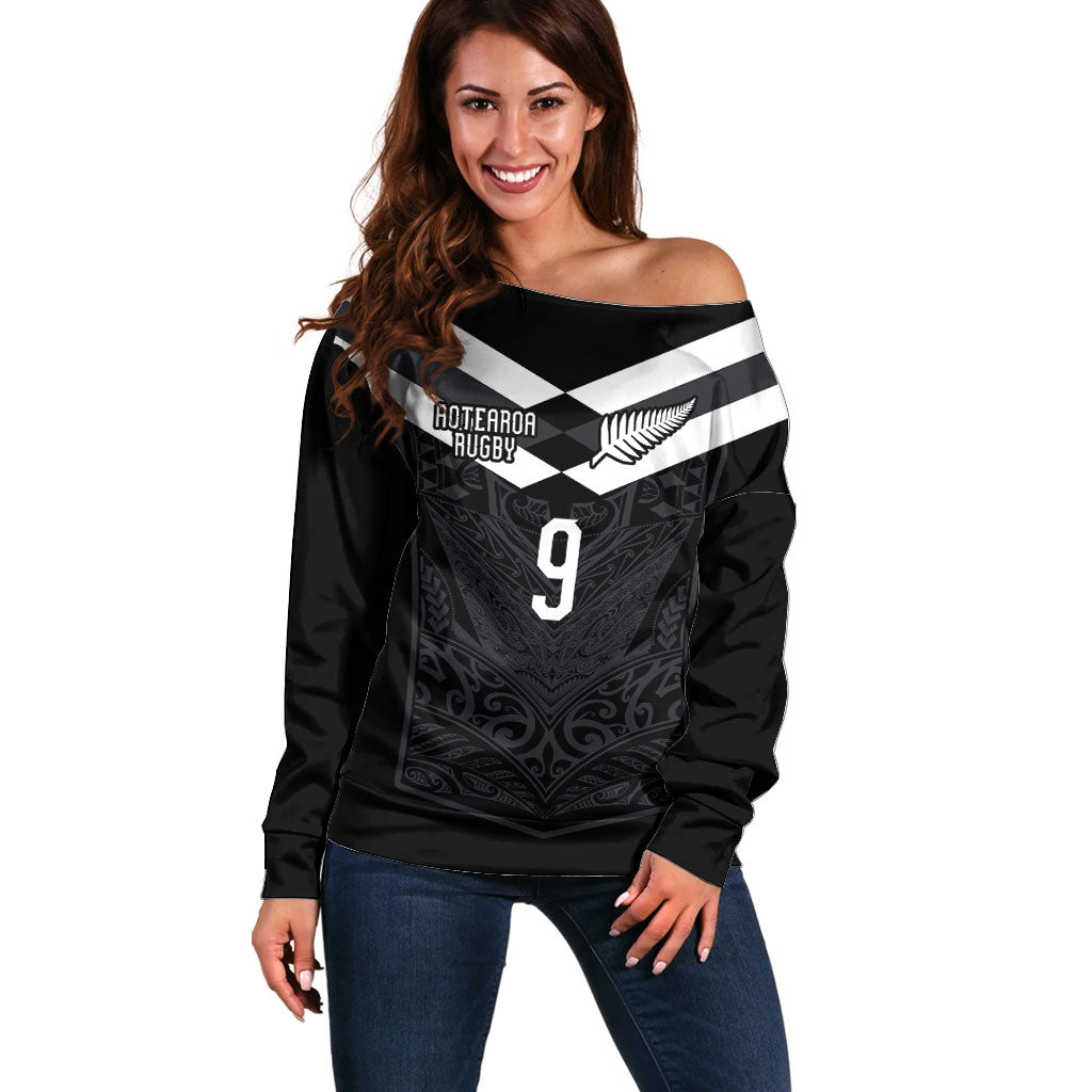 Aotearoa Rugby Custom Off Shoulder Sweater Maori Tribal Motifs Stripes-Sporty Style