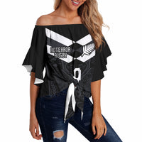 Aotearoa Rugby Custom Off Shoulder Wrap Waist Top Maori Tribal Motifs Stripes-Sporty Style