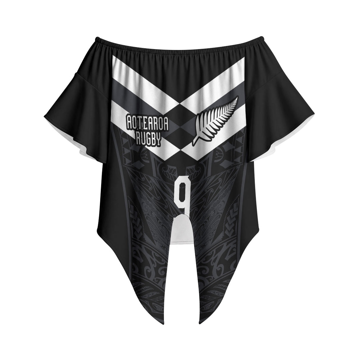 Aotearoa Rugby Custom Off Shoulder Wrap Waist Top Maori Tribal Motifs Stripes-Sporty Style