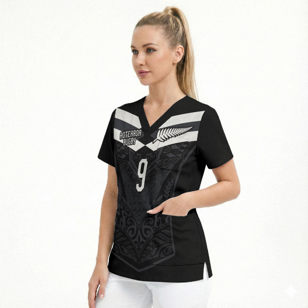 Aotearoa Rugby Custom Scrub Top Maori Tribal Motifs Stripes-Sporty Style