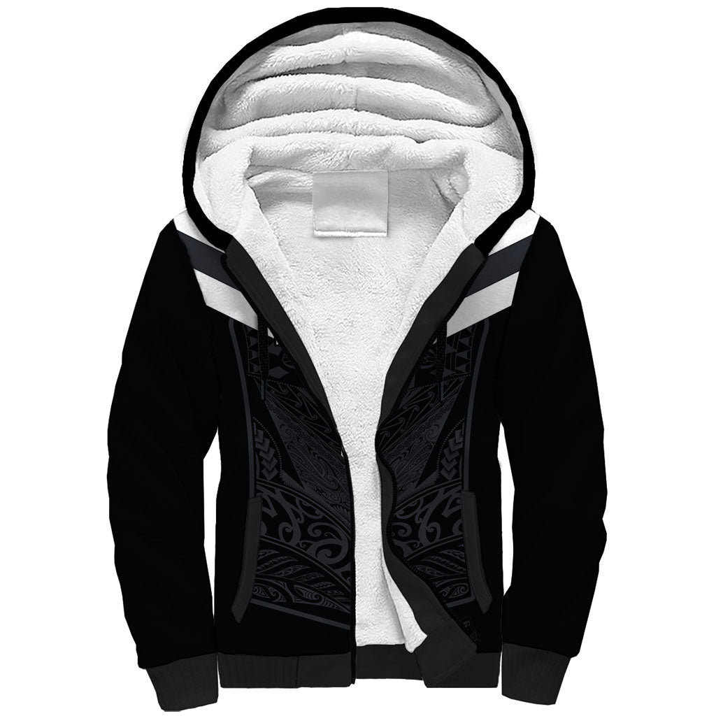 Aotearoa Rugby Custom Sherpa Hoodie Maori Tribal Motifs Stripes-Sporty Style