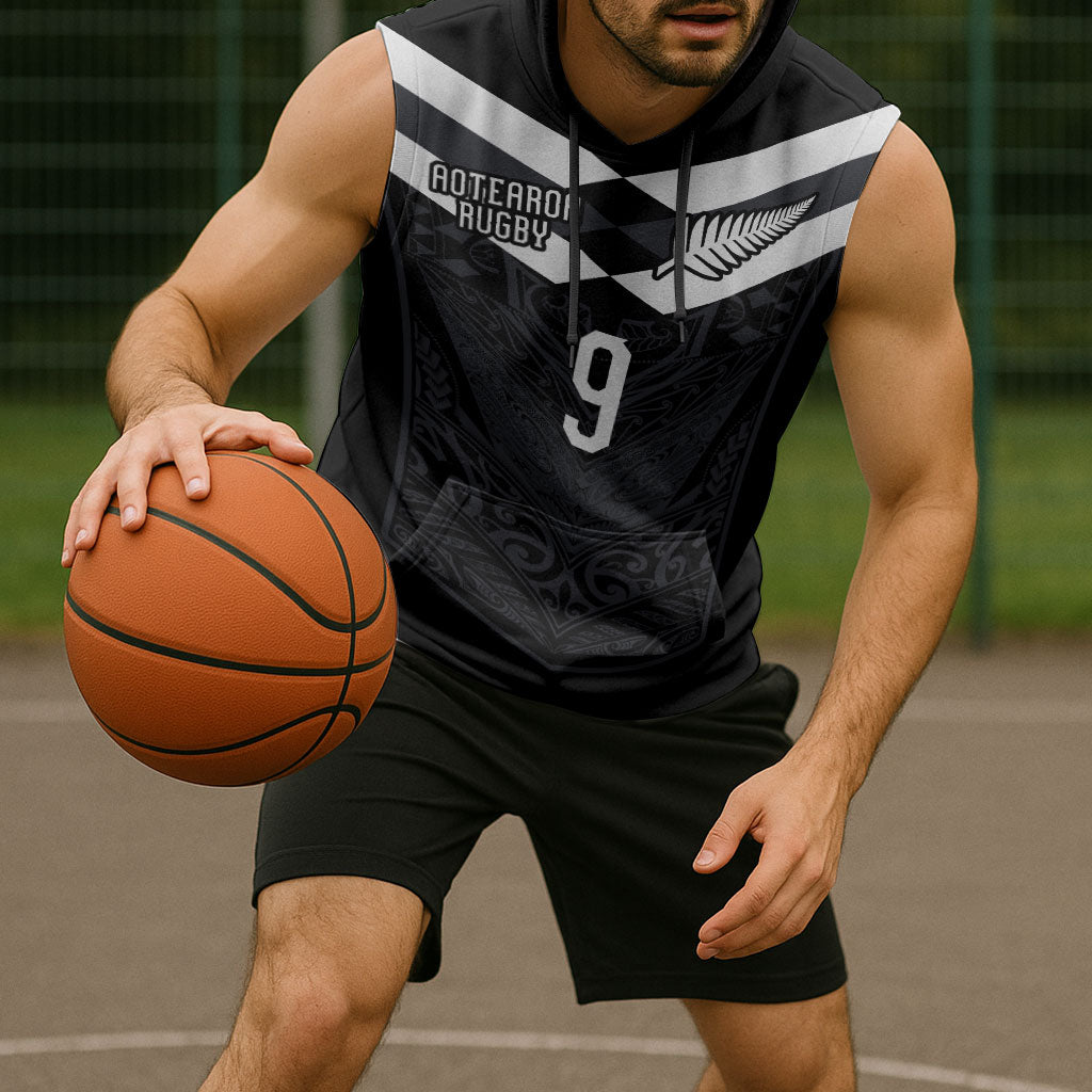 Aotearoa Rugby Custom Sleeveless Hoodie Maori Tribal Motifs Stripes-Sporty Style