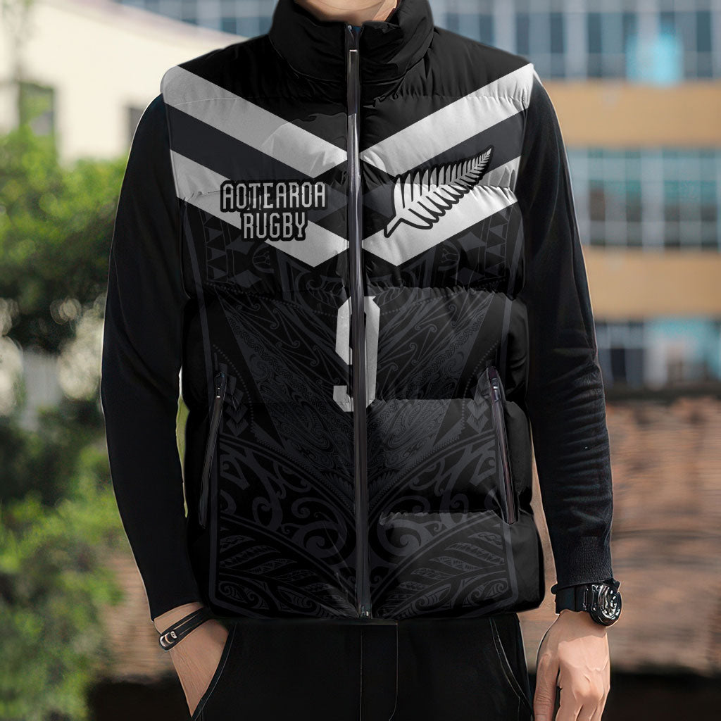 Aotearoa Rugby Custom Sleeveless Puffer Jacket Maori Tribal Motifs Stripes-Sporty Style