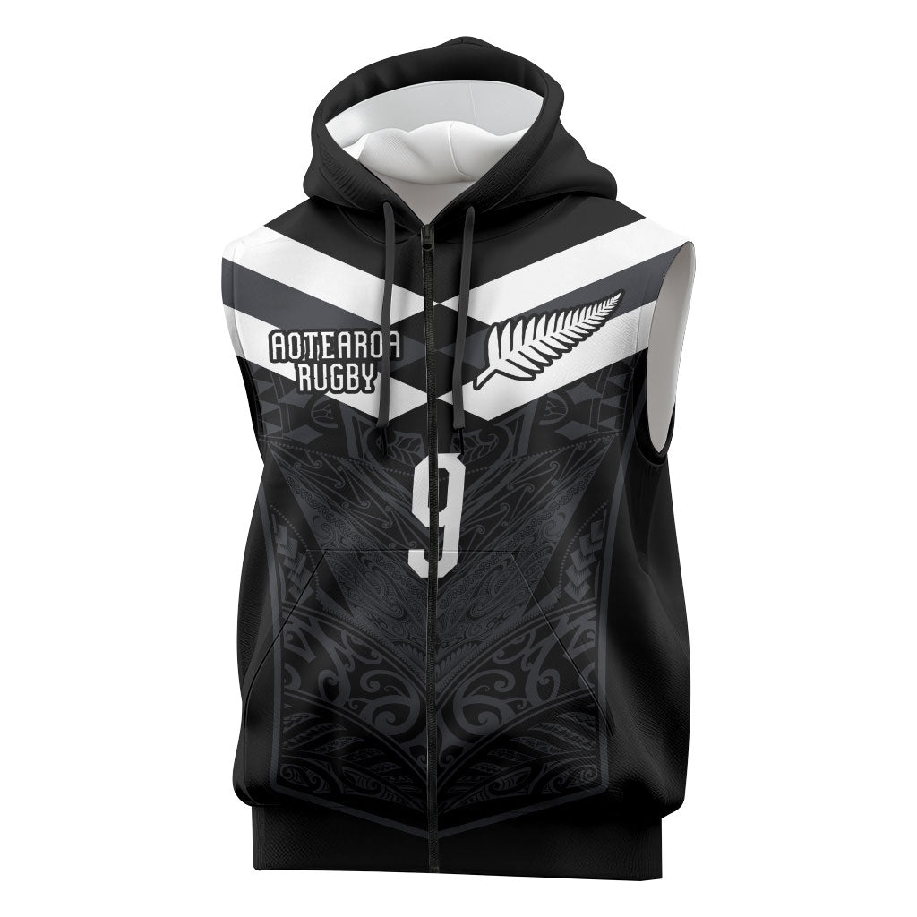 Aotearoa Rugby Custom Sleeveless Zip Hoodie Maori Tribal Motifs Stripes-Sporty Style