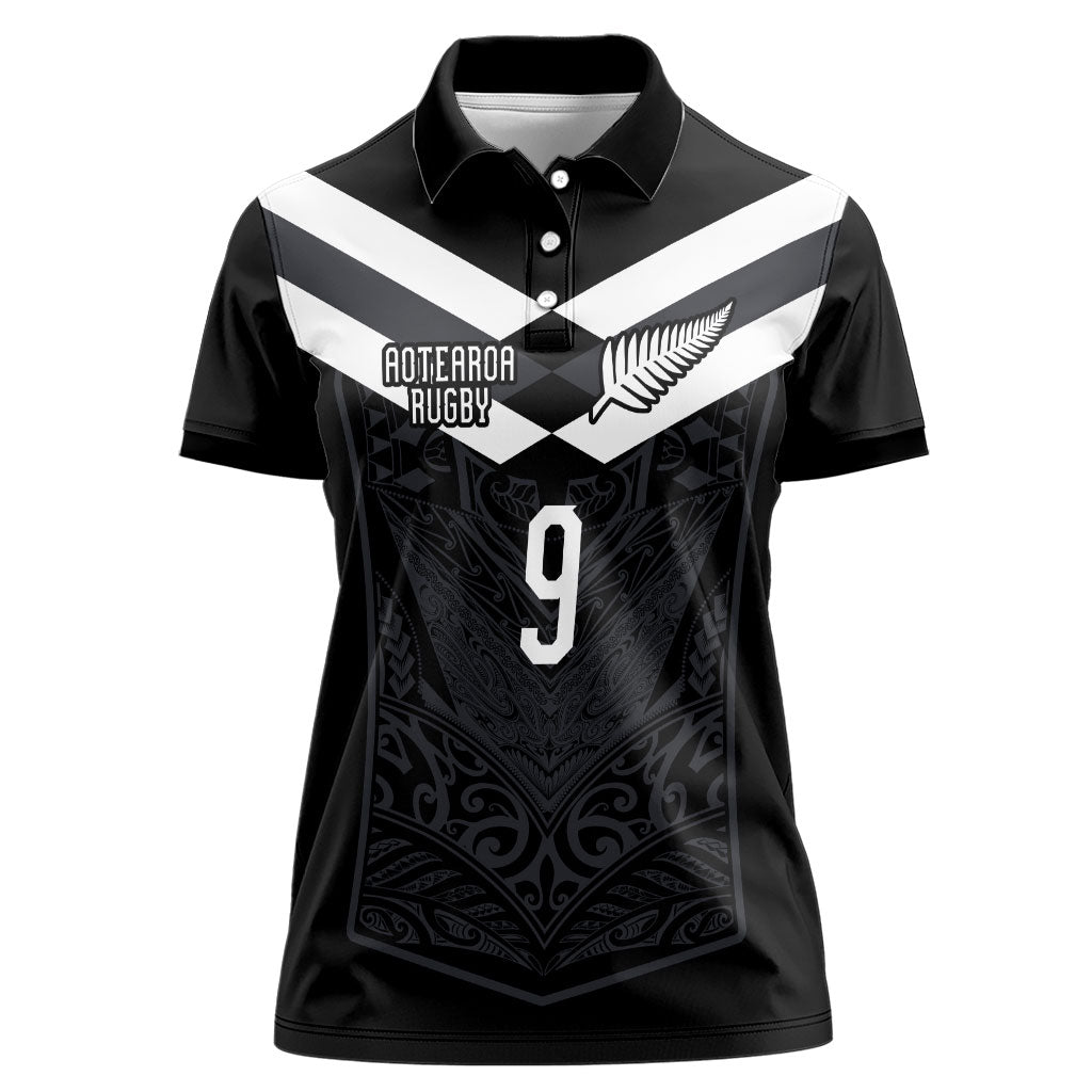 Aotearoa Rugby Custom Women Polo Shirt Maori Tribal Motifs Stripes-Sporty Style LT03 Female Black - Polynesian Pride