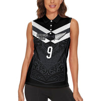 Aotearoa Rugby Custom Women Sleeveless Polo Shirt Maori Tribal Motifs Stripes-Sporty Style