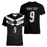 Aotearoa Rugby Custom Women V-Neck T-Shirt Maori Tribal Motifs Stripes-Sporty Style