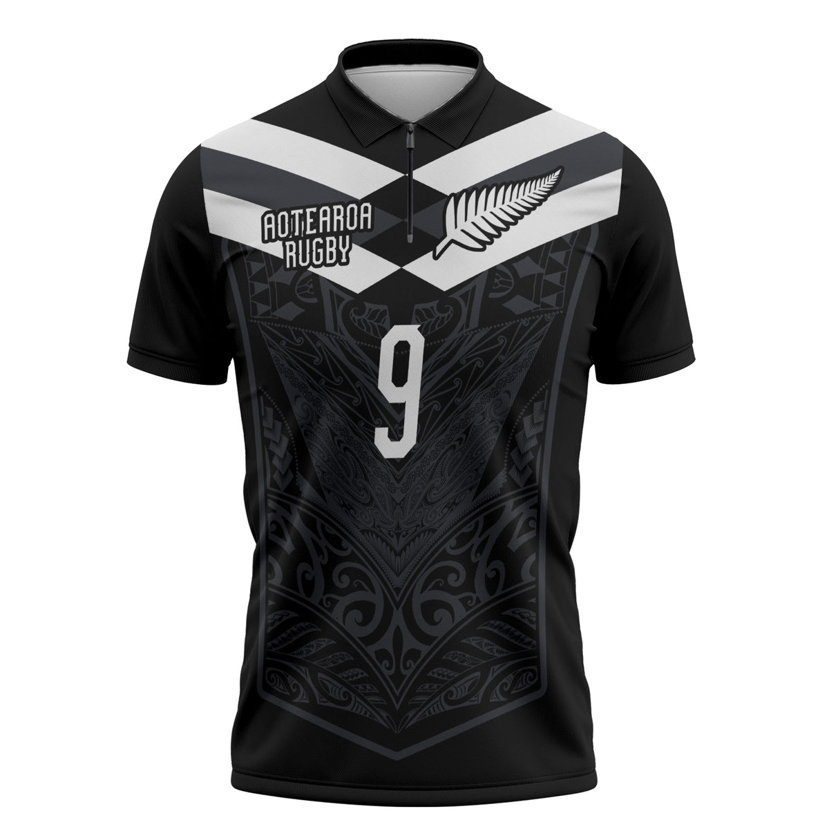 Aotearoa Rugby Custom Zipper Polo Shirt Maori Tribal Motifs Stripes-Sporty Style