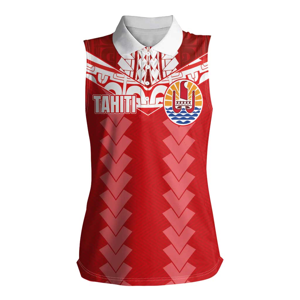 Custom Tahiti Football Polynesian Pattern Women Sleeveless Polo Shirt LT03 Female Red - Polynesian Pride