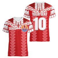 Custom Tahiti Football Polynesian Pattern Women V-Neck T-Shirt