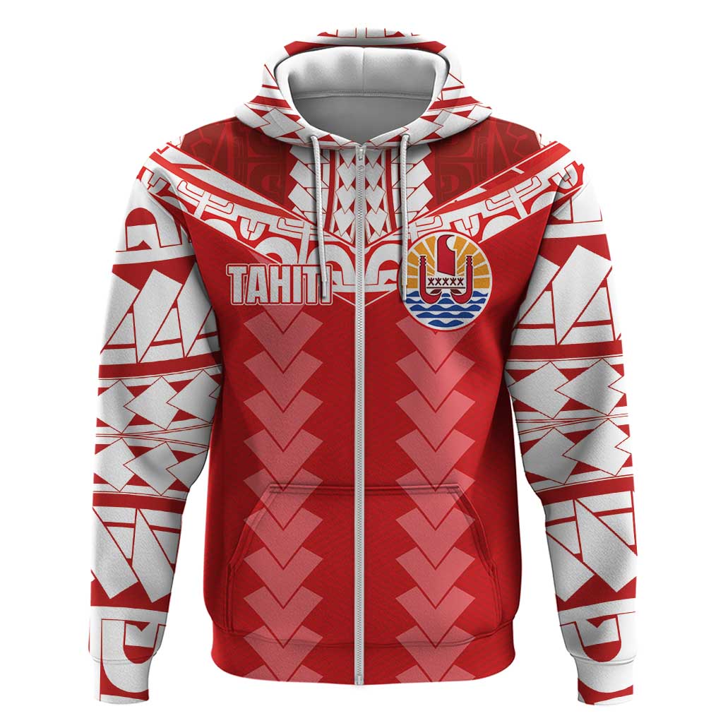 Custom Tahiti Football Polynesian Pattern Zip Hoodie LT03 Zip Hoodie Red - Polynesian Pride