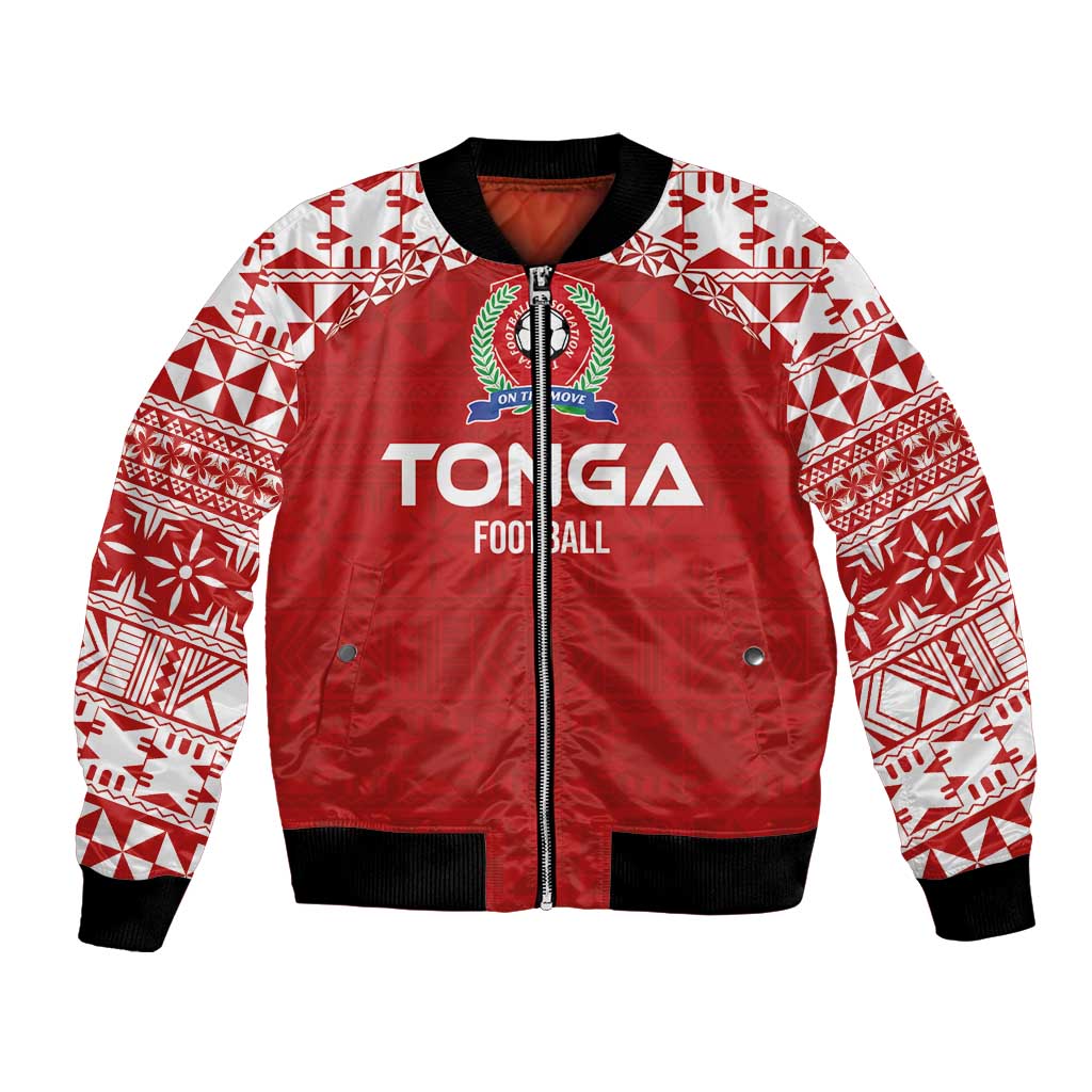 Custom Tonga Football Ngatu Tribal Tattoo Bomber Jacket LT03 Unisex Red - Polynesian Pride