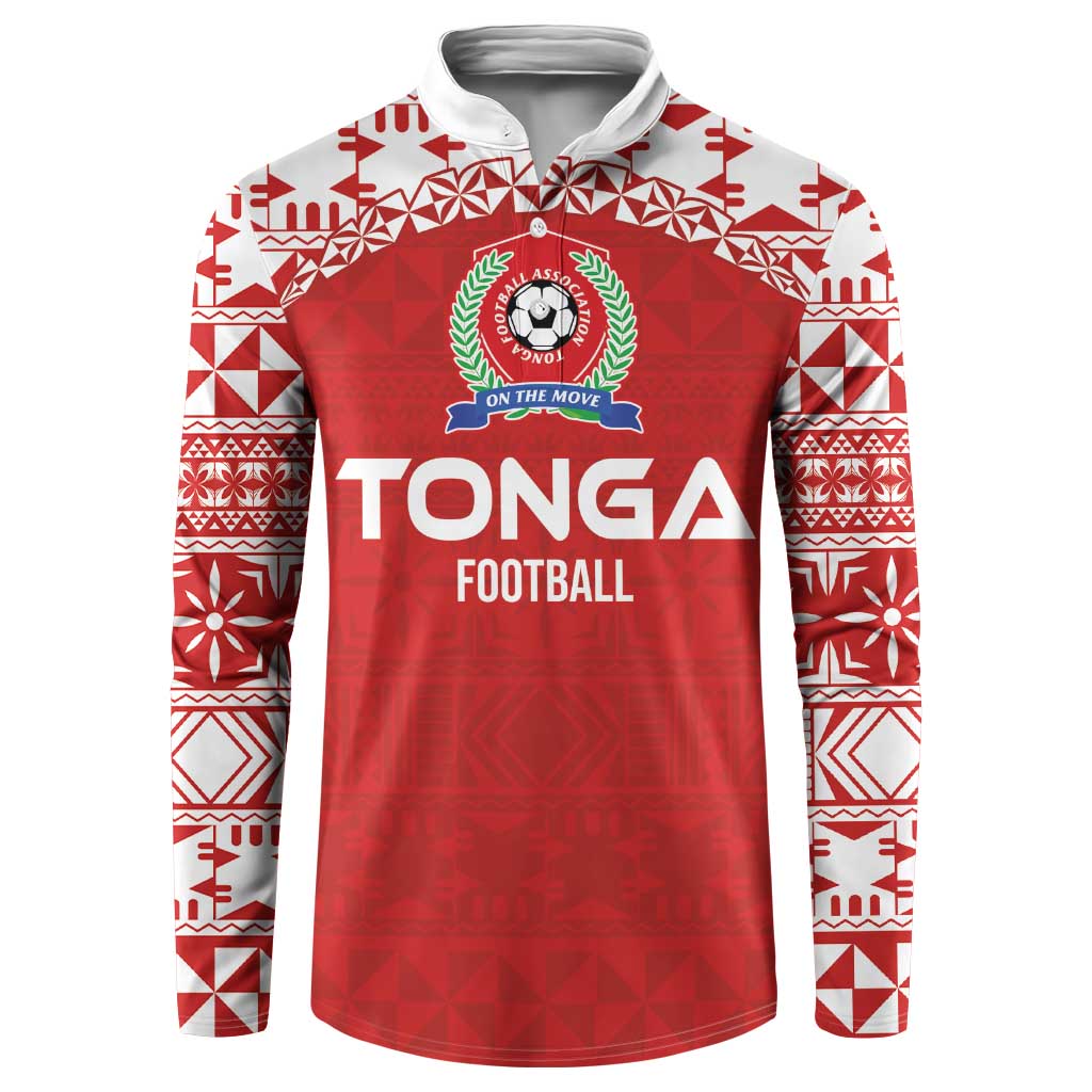 Custom Tonga Football Ngatu Tribal Tattoo Button Sweatshirt LT03 Red - Polynesian Pride