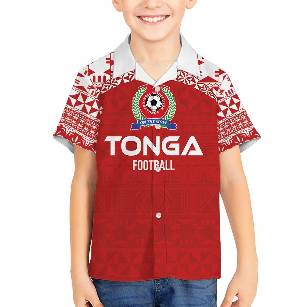 Custom Tonga Football Ngatu Tribal Tattoo Kid Hawaiian Shirt LT03 Kid Red - Polynesian Pride
