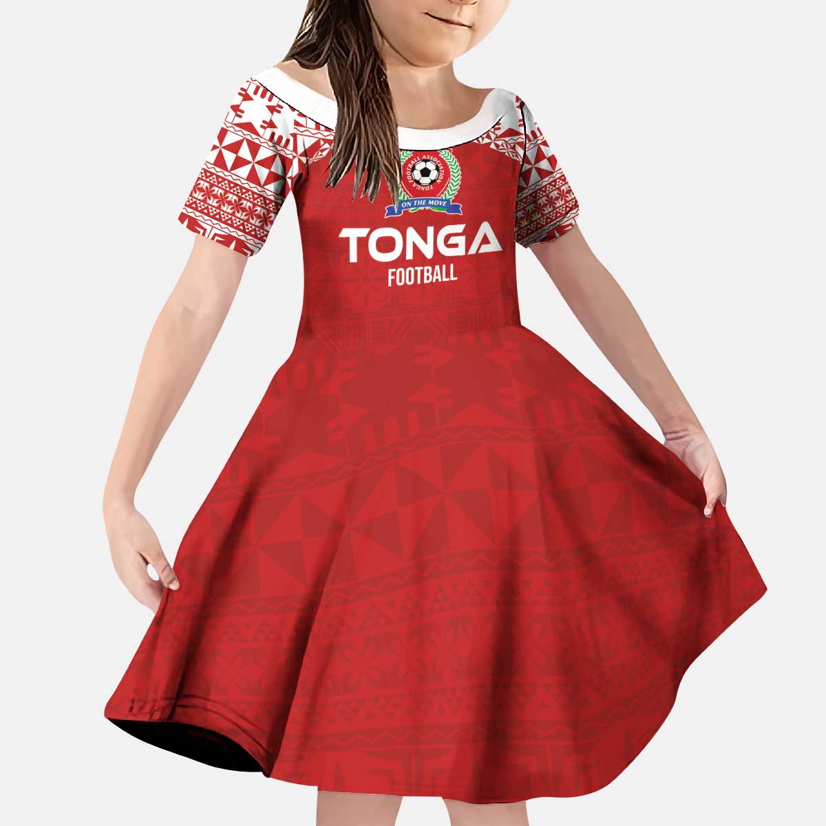 Custom Tonga Football Ngatu Tribal Tattoo Kid Short Sleeve Dress LT03 KID Red - Polynesian Pride