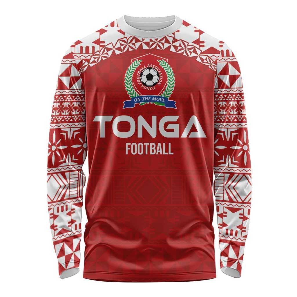 Custom Tonga Football Ngatu Tribal Tattoo Long Sleeve Shirt LT03 Unisex Red - Polynesian Pride