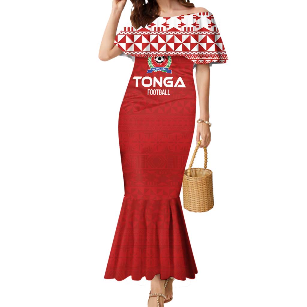 Custom Tonga Football Ngatu Tribal Tattoo Mermaid Dress LT03 Women Red - Polynesian Pride
