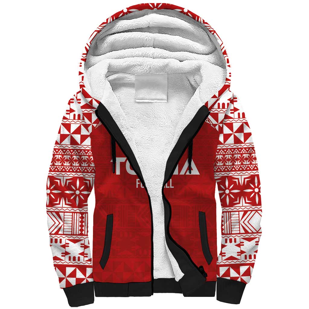Custom Tonga Football Ngatu Tribal Tattoo Sherpa Hoodie LT03 Unisex Red - Polynesian Pride