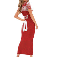 Custom Tonga Football Ngatu Tribal Tattoo Short Sleeve Bodycon Dress LT03 - Polynesian Pride