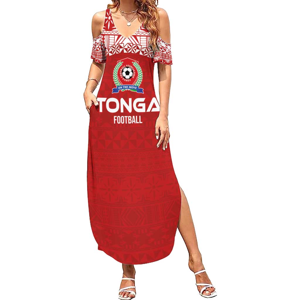 Custom Tonga Football Ngatu Tribal Tattoo Summer Maxi Dress LT03 Women Red - Polynesian Pride