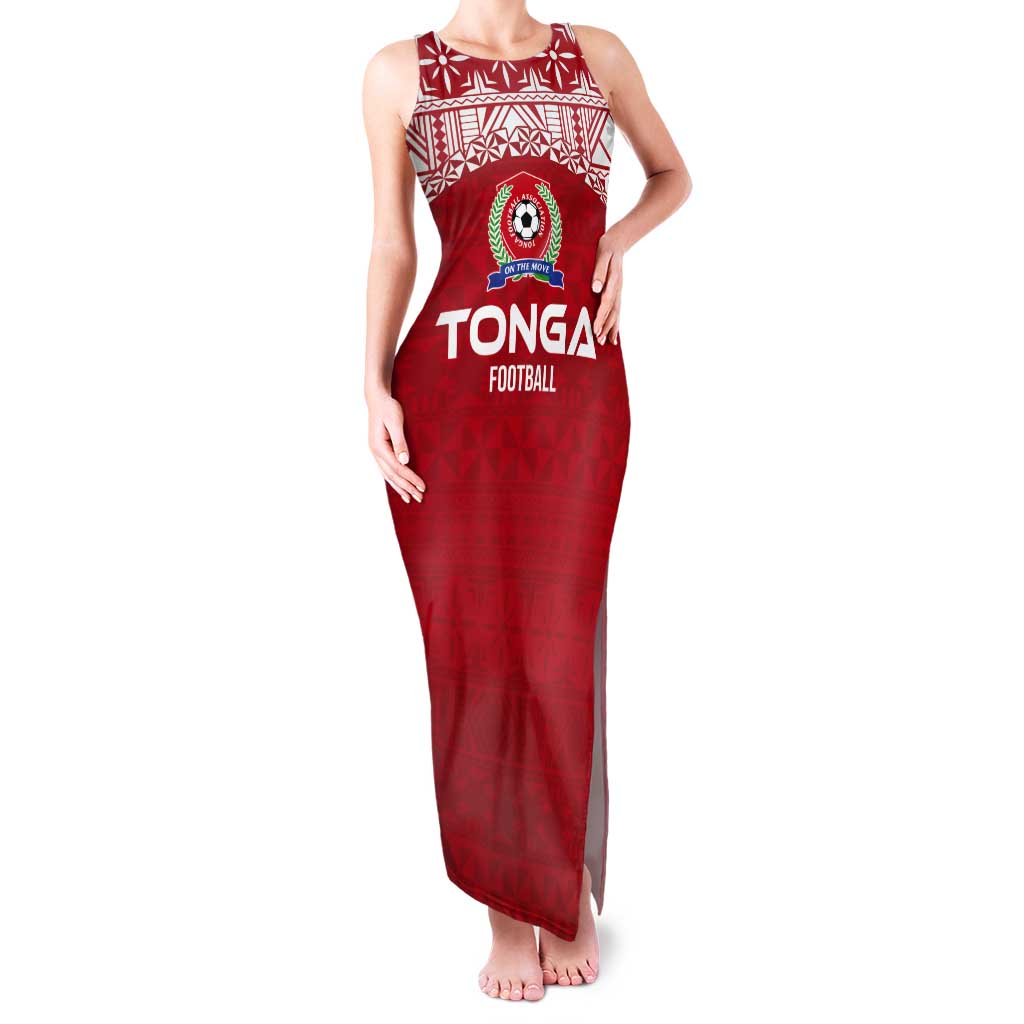 Custom Tonga Football Ngatu Tribal Tattoo Tank Maxi Dress LT03 Women Red - Polynesian Pride