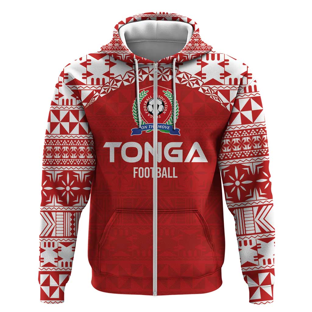 Custom Tonga Football Ngatu Tribal Tattoo Zip Hoodie LT03 Zip Hoodie Red - Polynesian Pride