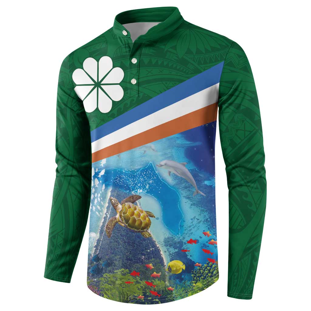 Marshall Islands Kwajalein Atoll Button Sweatshirt Polynesian Pattern and Undersea Animals