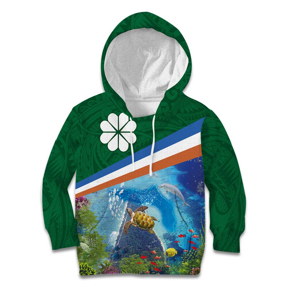 Marshall Islands Kwajalein Atoll Kid Hoodie Polynesian Pattern and Undersea Animals LT03 Hoodie Blue - Polynesian Pride