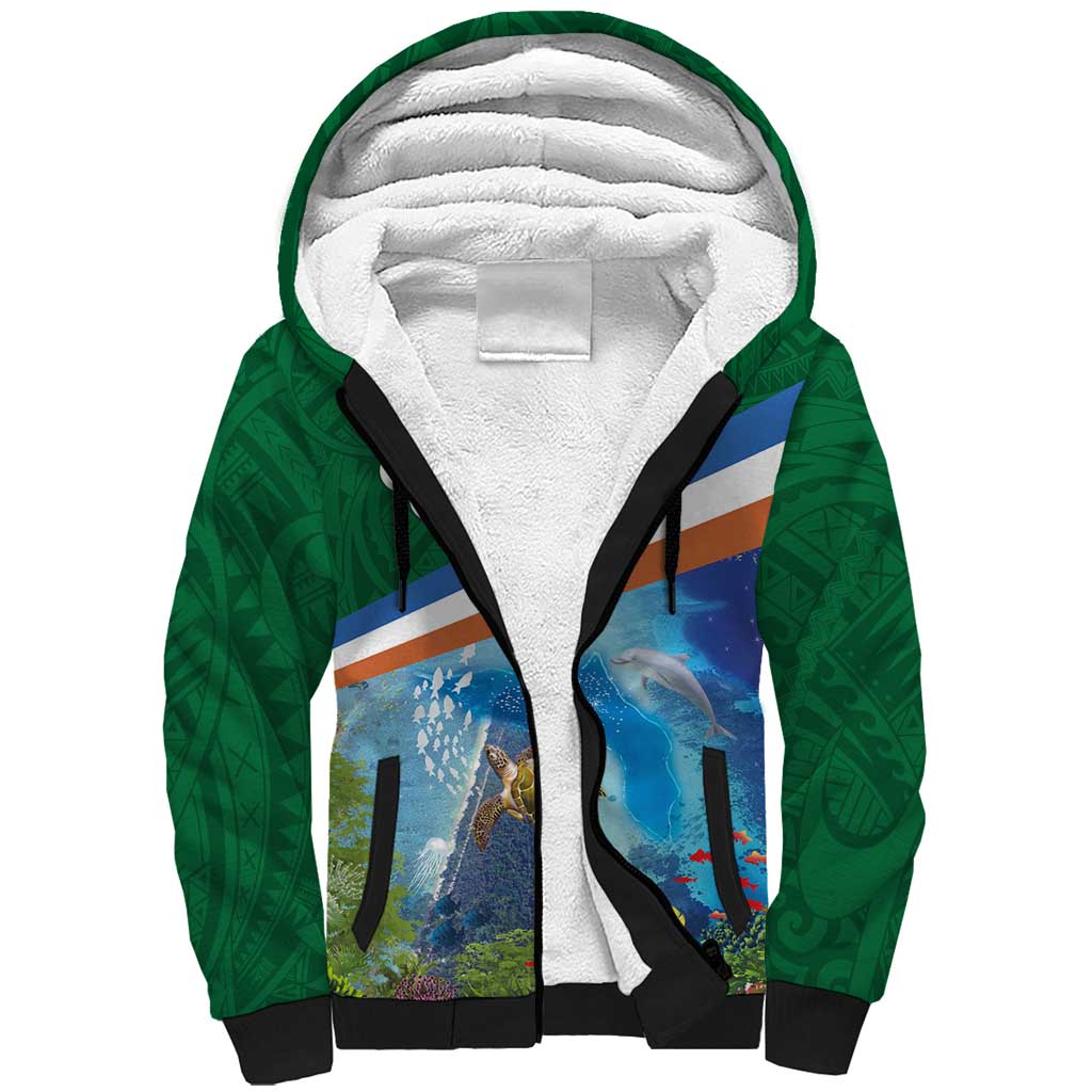 Marshall Islands Kwajalein Atoll Sherpa Hoodie Polynesian Pattern and Undersea Animals LT03 Unisex Blue - Polynesian Pride