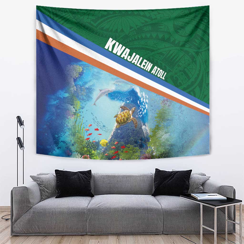 Marshall Islands Kwajalein Atoll Tapestry Polynesian Pattern and Undersea Animals LT03 Blue - Polynesian Pride